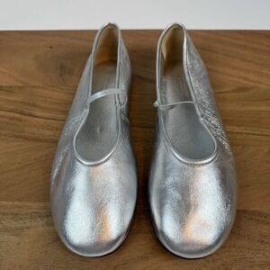 New Womens Tony Bianco Silver Leather Ballet Flats Shoes Sz 5.5
